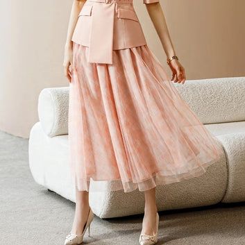 The Irene Short Sleeved Blazer and pleated Skirt