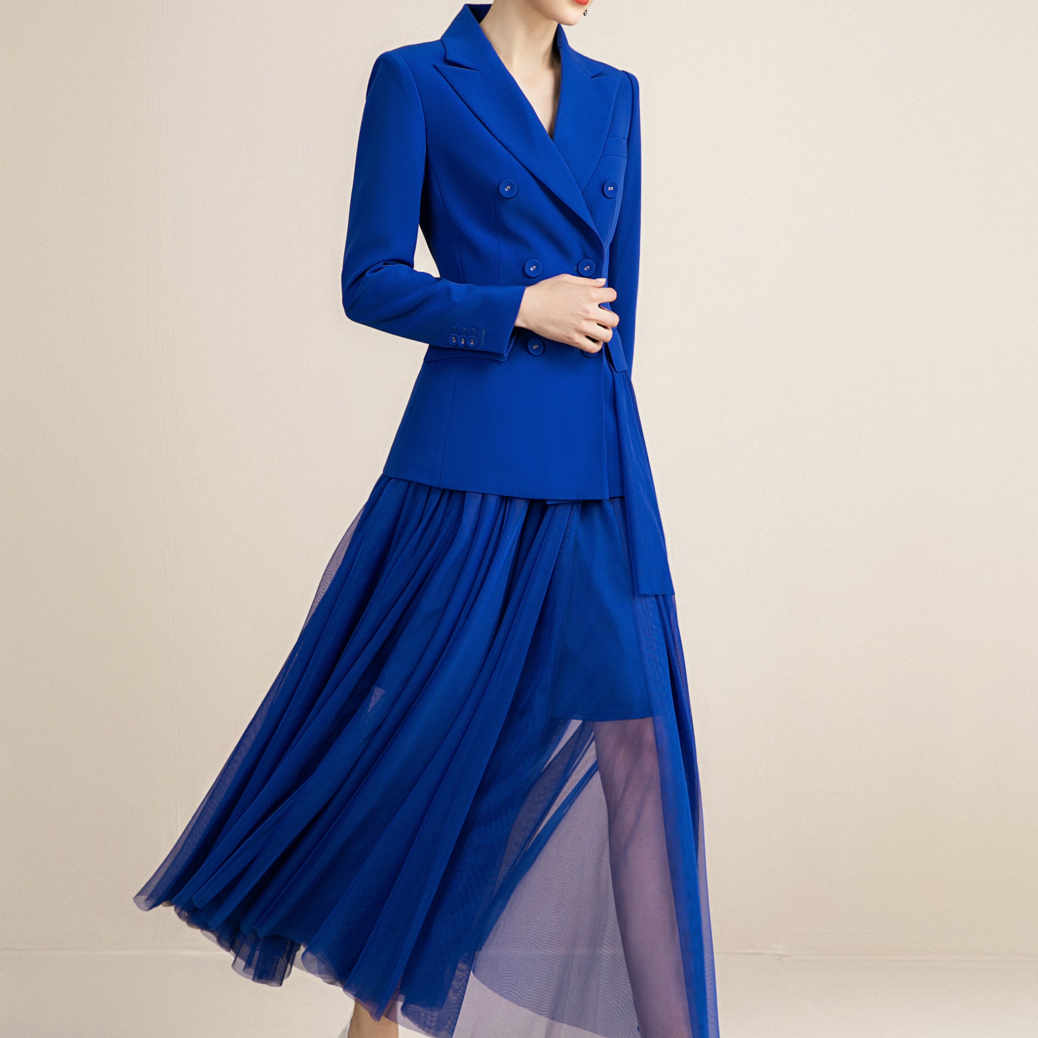 Royal Blue Tam Blazer and Pleated Skirt