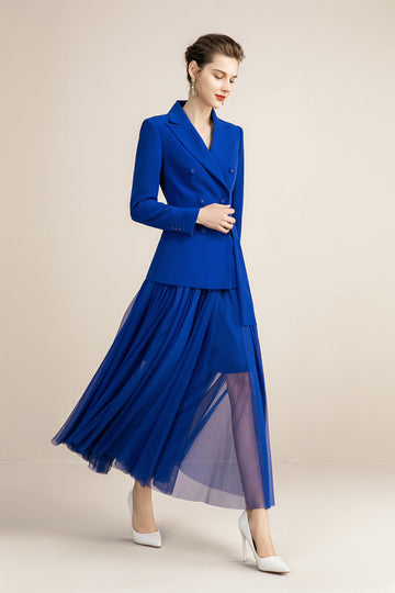 Royal Blue Tam Blazer and Pleated Skirt