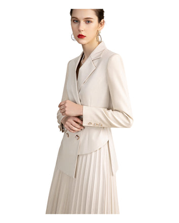 Cream Blazer and pleated skirt