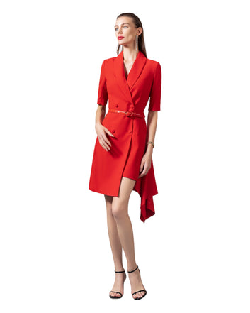 Red Lapel Neck Double Breasted Flap Detail Blazer Dress Workwear