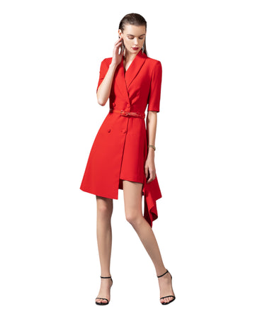 Red Lapel Neck Double Breasted Flap Detail Blazer Dress Workwear